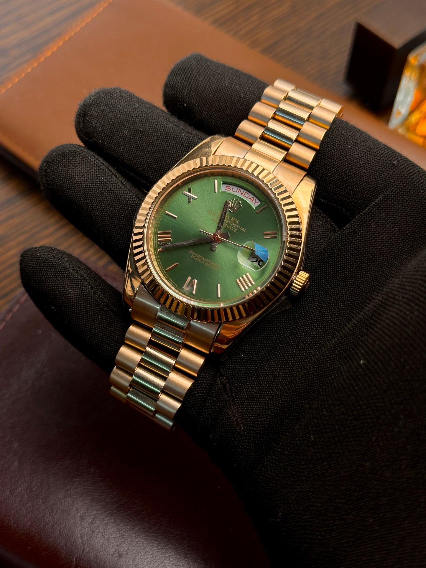 RLX - Day Date Rosegold Olive Green - AAA Quality