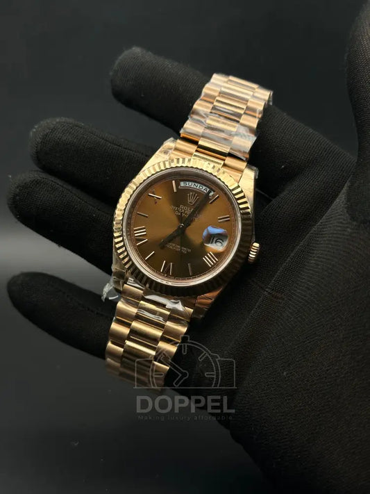 RLX - Day Date Rosegold Brown Roman - Premium Quality