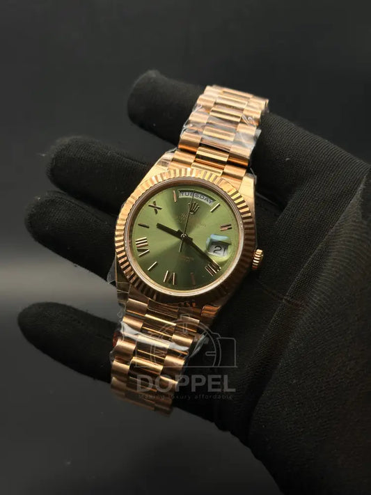 RLX - Day Date Rosegold Olive Green - Premium Quality