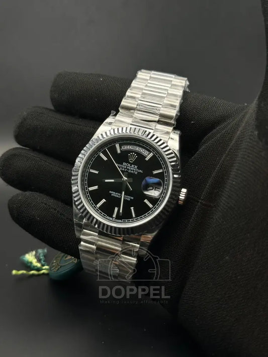 RLX - Day Date Silver Black - Premium Quality