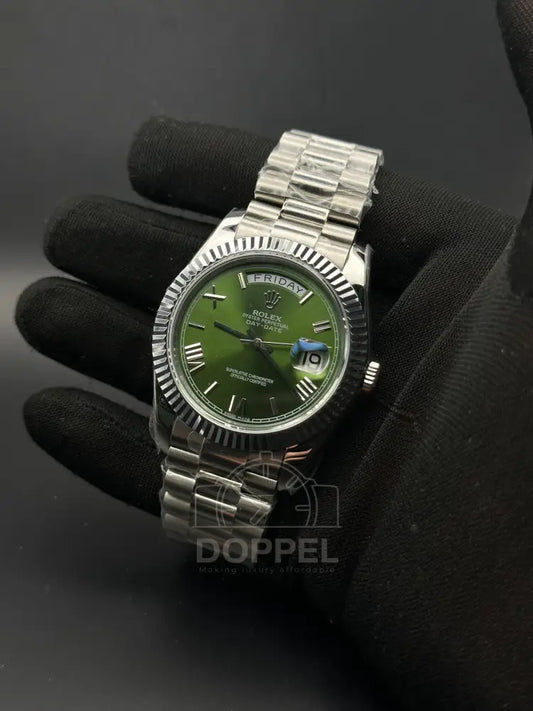 RLX - Day Date Silver Olive Green - Premium Quality