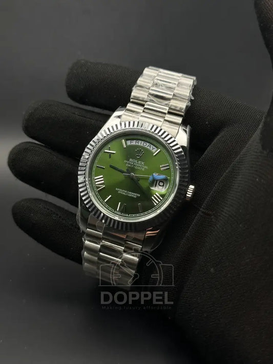 RLX - Day Date Silver Olive Green - Premium Quality