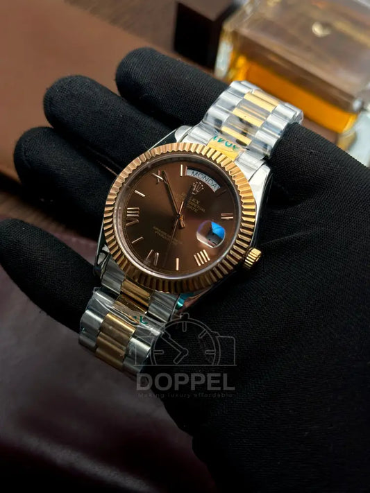 RLX - Day Date Silver Rosegold Brown R - AAA Quality