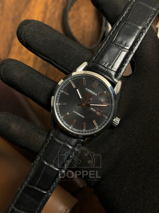 TAG - Carrera Day Date Silver Black Leather - AAA Quality